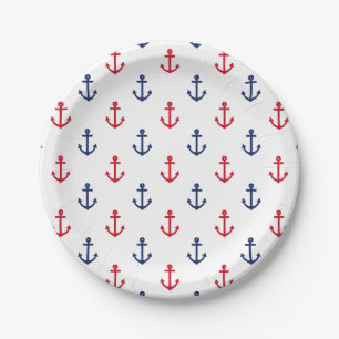 White Red Blue Nautical Anchor Pattern Papieren Bordje