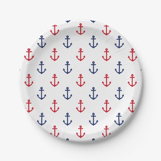 White Red Blue Nautical Anchor Pattern Papieren Bordje (Voorkant)