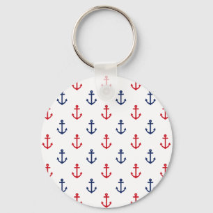 White Red Blue Nautical Anchor Pattern Sleutelhanger