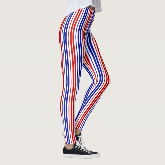 White Red Blue Stripes Pattern   Leggings (Rechts)
