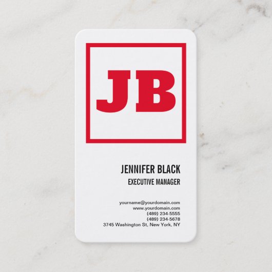 White Red Bold Monogram Minimalist Modern Plain Visitekaartje (Voorkant)