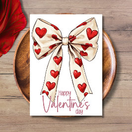 White Red Bow Blush Pink Happy Valentines Day Feestdagenkaart