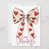 White Red Bow Blush Pink Happy Valentines Day Feestdagenkaart (Voorkant)