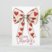 White Red Bow Blush Pink Happy Valentines Day Feestdagenkaart (Staand voorkant)