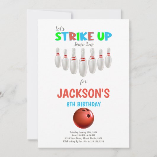 White Red Bowling Birthday-uitnodigingen Kaart (Voorkant)