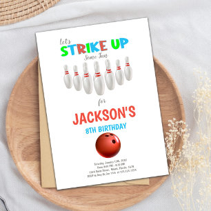 White Red Bowling Birthday-uitnodigingen Kaart