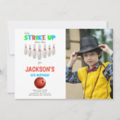 White Red Bowling Birthday Uitnodigingen met foto (Voorkant)