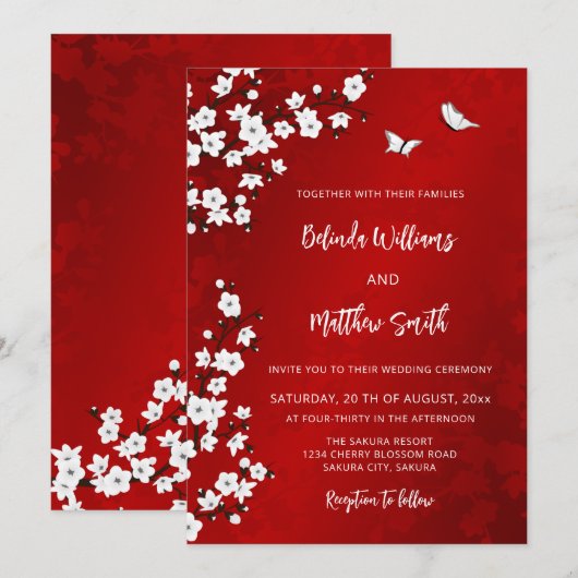 White Red Cherry Blossom | Weddenschap Kaart (Voorkant / Achterkant)