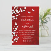 White Red Cherry Blossom | Weddenschap Kaart (Staand voorkant)