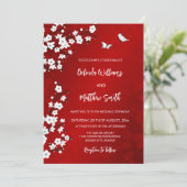 White  Red Cherry Blossom | Wedding Kaart (Staand voorkant)