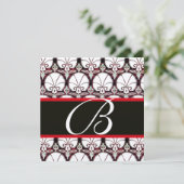WHITE RED DAMASK CARNATIONS MONOGRAM champagne Kaart (Staand voorkant)