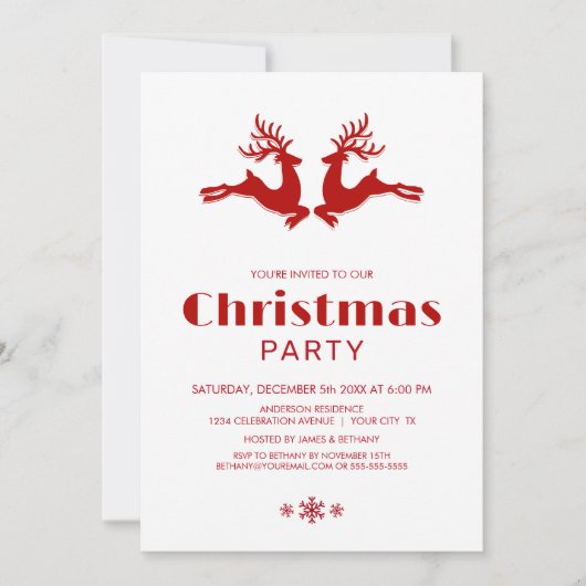 White Red Deer kerstparty Kaart (Voorkant)