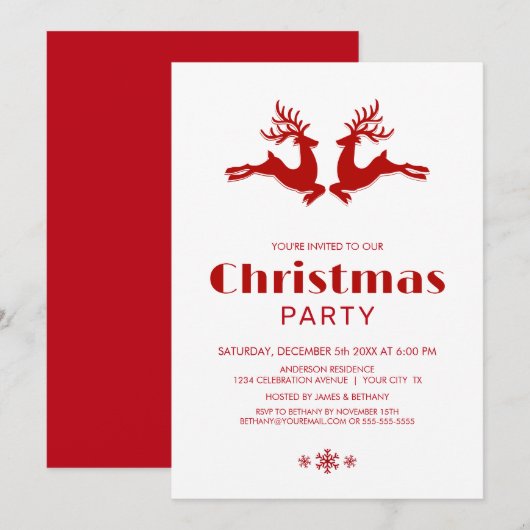 White Red Deer kerstparty Kaart (Voorkant / Achterkant)