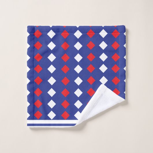 White Red Diamond Stripe Pattern Bad Handdoek (Wasdoekje)