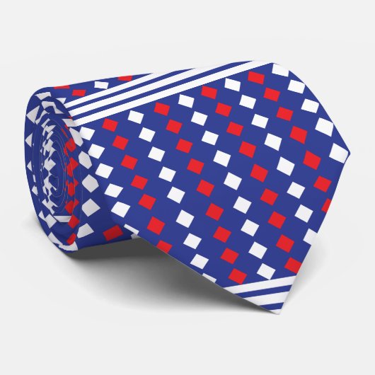 White Red Diamond Striped Stropdas (Opgerold)