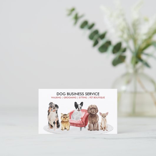 White Red Dog Sitting Pet Hotel Visitekaartje (Staand voorkant)
