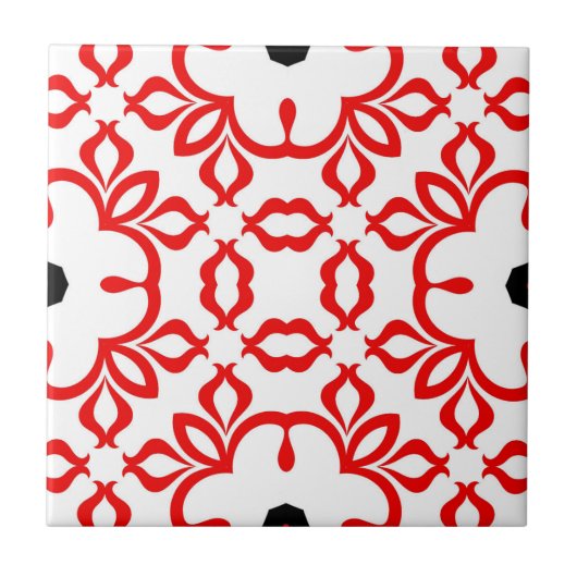 White Red en Black Geometric Mosaic Pattern Tegeltje (Voorkant)