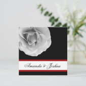 WHITE RED en BLACK Roos Flower Wedding Invitation Kaart (Staand voorkant)
