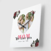 White Red Floral Heart Shaped Gift for Moeder Day Vierkante Klok (Hoek)
