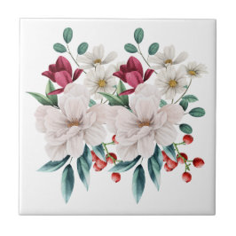 White Red Flowers Floral Kitchen Bathroom Remodel Tegeltje