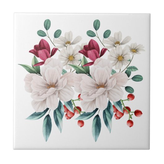 White Red Flowers Floral Kitchen Bathroom Remodel Tegeltje (Voorkant)