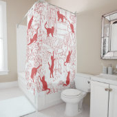 White Red French Cat Paris Cafe Showgordijn Douchegordijn (In situ)