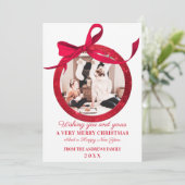 White Red Glitter Bow Ornament met kerstmis Feestdagenkaart (Staand voorkant)