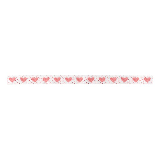 White & Red Glitter Hearts Patroon Satijnen Lint (Voorkant)