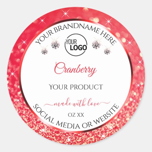 White Red Glitter Product Labels Logo Rhinestones (Voorkant)