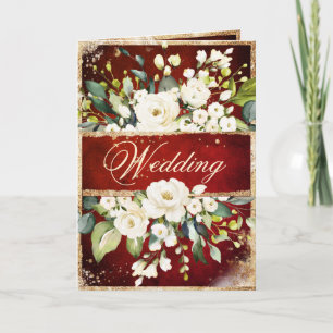White Red Gold Botanical Floral Rustic Wedding
