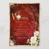 White Red Gold Botanical Floral Rustic Wedding Kaart (Voorkant)