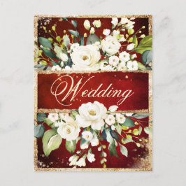 White Red Gold Botaniical Floral Rustic Wedding Uitnodiging Briefkaart