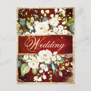 White Red Gold Botaniical Floral Rustic Wedding Uitnodiging Briefkaart