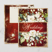 White Red Gold Botaniical Floral Rustic Wedding Uitnodiging Briefkaart (Voorkant / Achterkant)