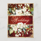 White Red Gold Botaniical Floral Rustic Wedding Uitnodiging Briefkaart (Voorkant)