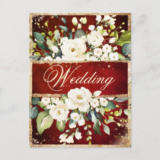 White Red Gold Botaniical Floral Rustic Wedding Uitnodiging Briefkaart (Voorkant)