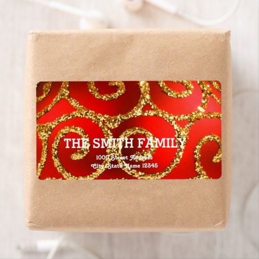 White Red Gold Glitter-kerstfeestdag Etiket (Insitu)