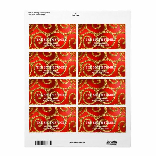 White Red Gold Glitter-kerstfeestdag Etiket (Full Sheet)