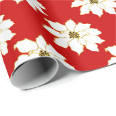 White Red Gold Poinsettia Patroon Cadeaupapier (Rol Hoek)