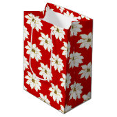 White Red Gold Poinsettia Patroon Medium Cadeauzakje (Voorkant Gekanteld)