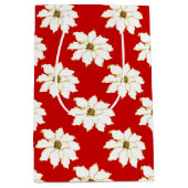 White Red Gold Poinsettia Patroon Medium Cadeauzakje (Voorkant)