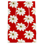 White Red Gold Poinsettia Patroon Medium Cadeauzakje (Achterkant)