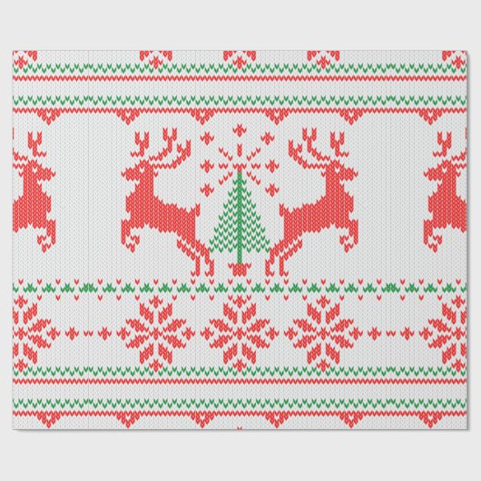 White Red Green Knit met kerstklep Cadeaupapier (Vlak)