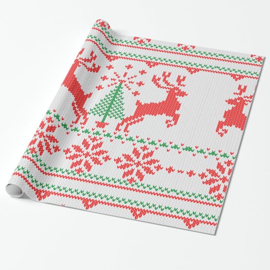 White Red Green Knit met kerstklep Cadeaupapier (Uitgerold)