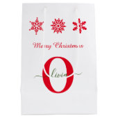 White Red Green Monogram script Merry Kerstry Medium Cadeauzakje (Achterkant)