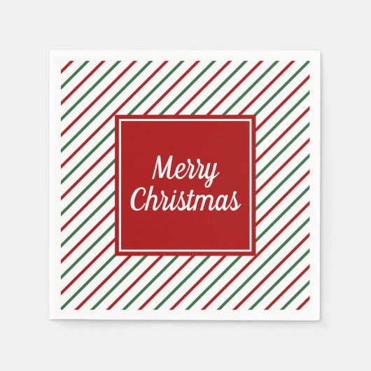 White Red Green Stripes Merry Kerstfeestdag Servet (Voorkant)