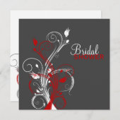 White, Red, Grey Floral Bridal Shower Invitation Kaart (Voorkant / Achterkant)