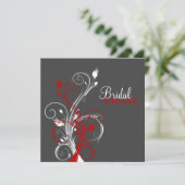 White, Red, Grey Floral Bridal Shower Invitation Kaart (Staand voorkant)