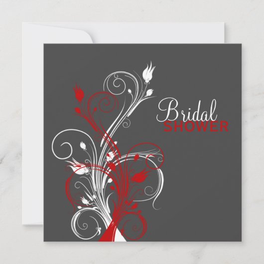 White, Red, Grey Floral Bridal Shower Invitation Kaart (Voorkant)
