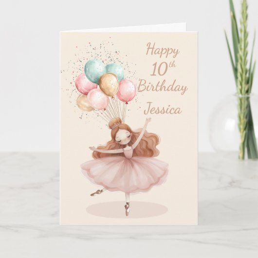 White, Red Haired Ballerina 10th Birthday * Kaart (Voorkant)